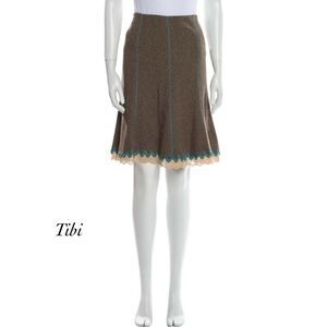 Tibi Tweed Lace Trim Hem Wool Blend Flare Skirt NWOT Size 4